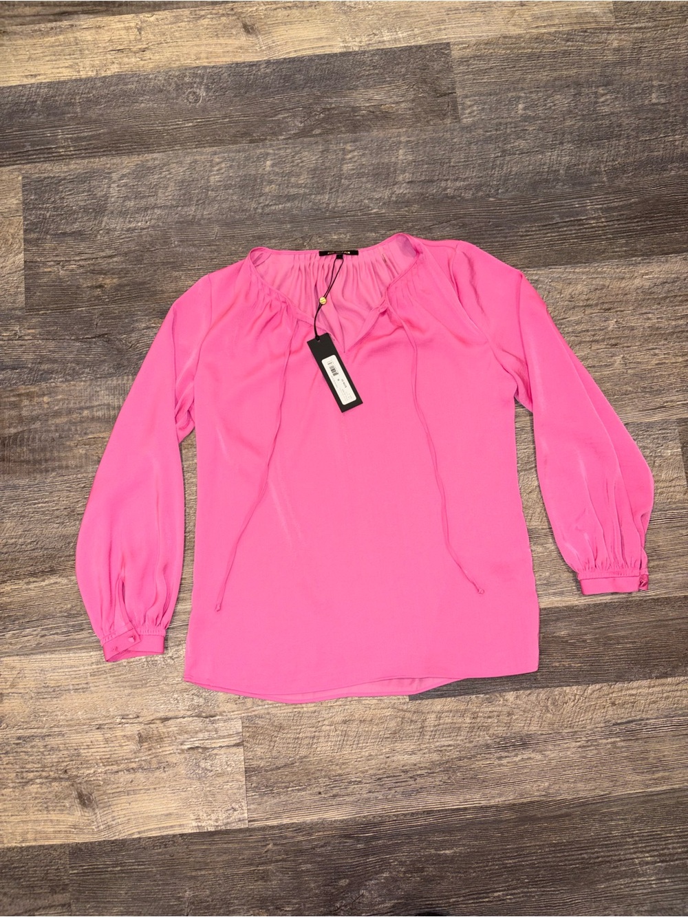 NWT Kobi Halperin Simone Silk-Blend Tie-Neck Blouse - Hot Pink